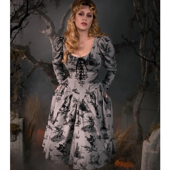 La Femme en Noir Dresses & Skirts - Sleepy Hollow™ Gothic Tales Toile Swing Dress in Grey sz L